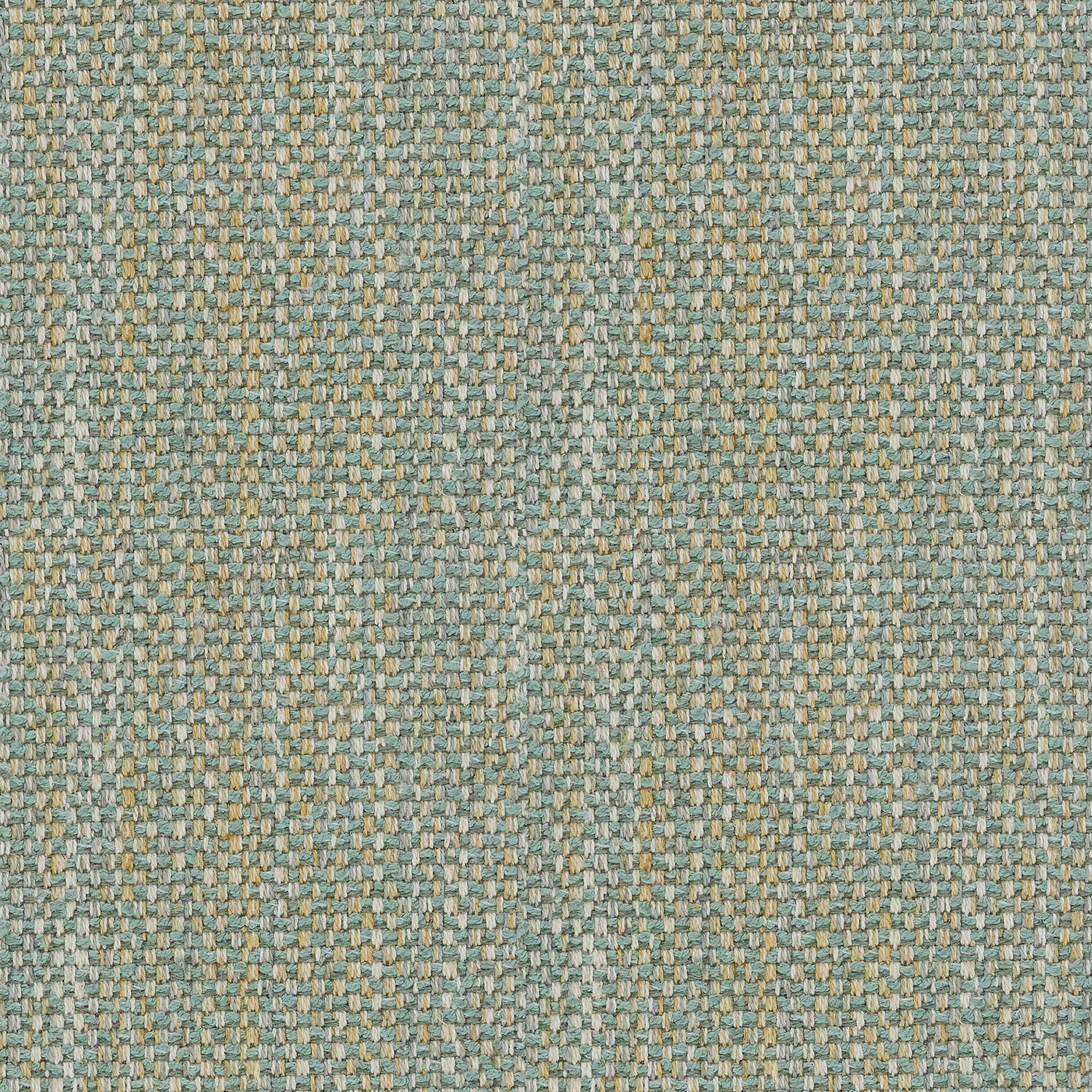 Close-up of muted seagreen basket-weave upholstery with pale beige threads
