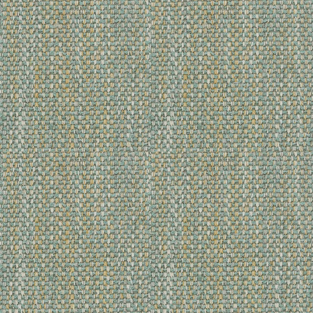 Close-up of muted seagreen basket-weave upholstery with pale beige threads