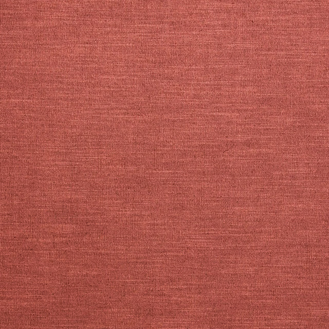 Warm terracotta-red plain linen blend with fine horizontal slub texture