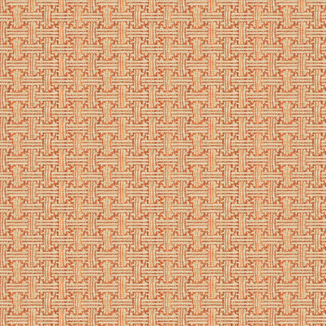 Warm coral geometric weave with cream interlocking motifs and softly textured surface