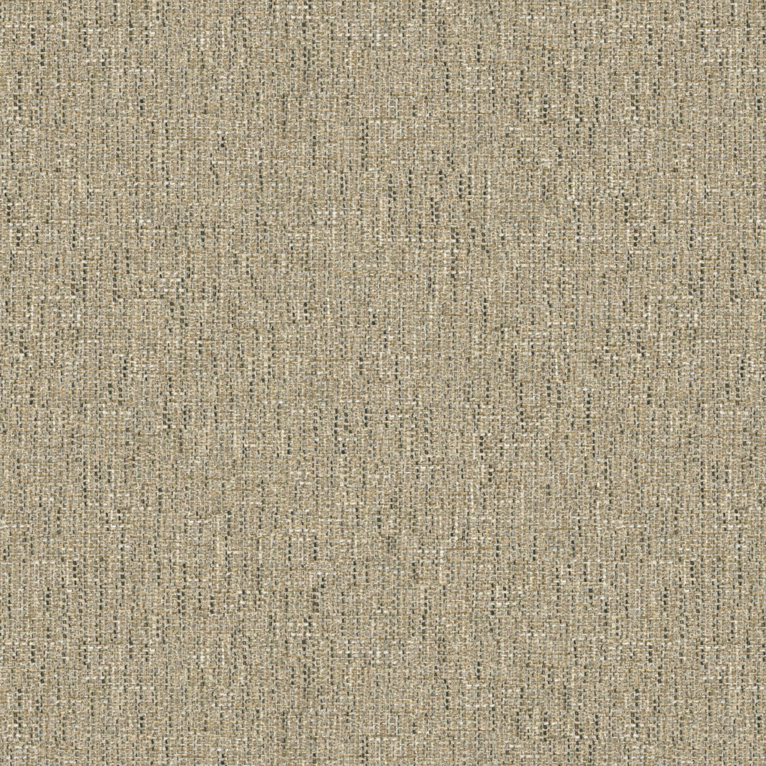 Close view of peppered taupe-grey woven fabric with fine dark flecks and slubby texture