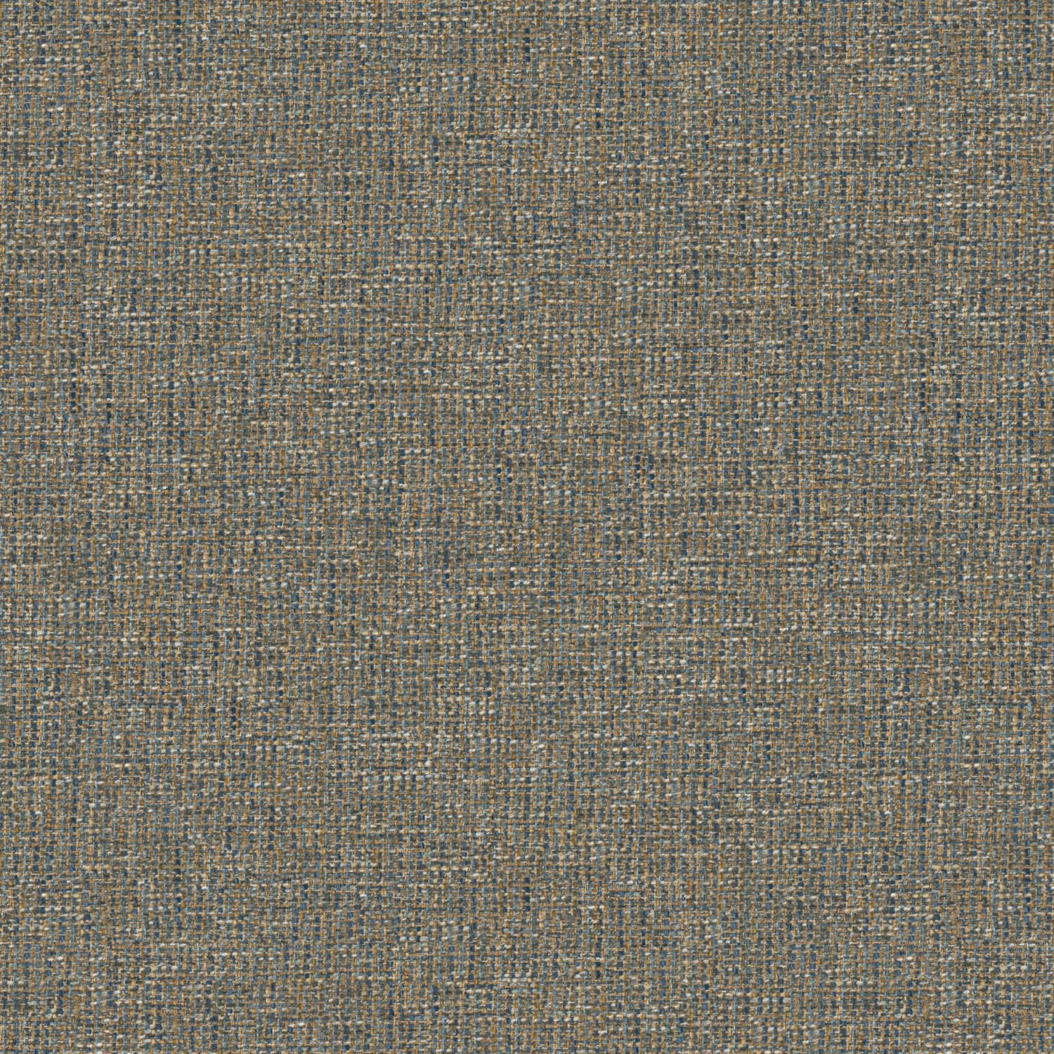 Close-up of muted smoke-blue woven upholstery with taupe and brown crosshatch threads