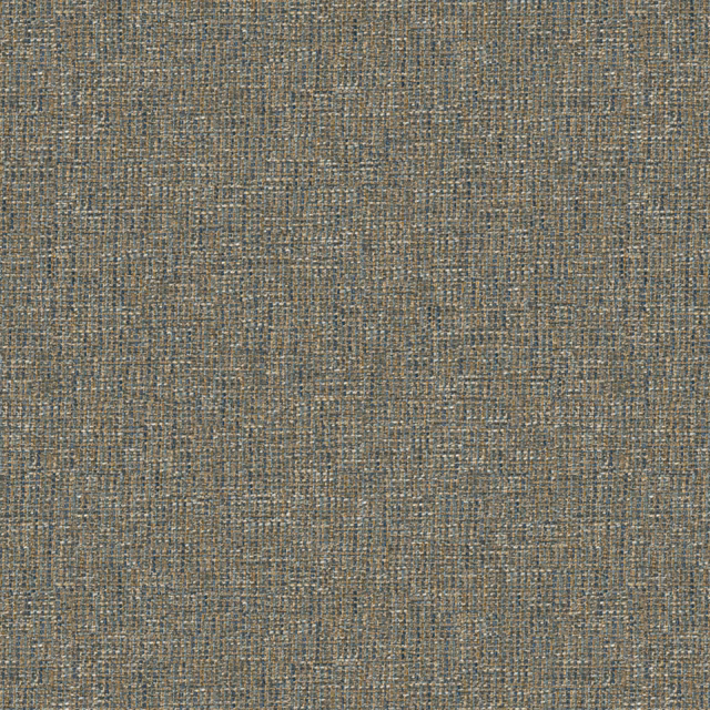 Close-up of muted smoke-blue woven upholstery with taupe and brown crosshatch threads