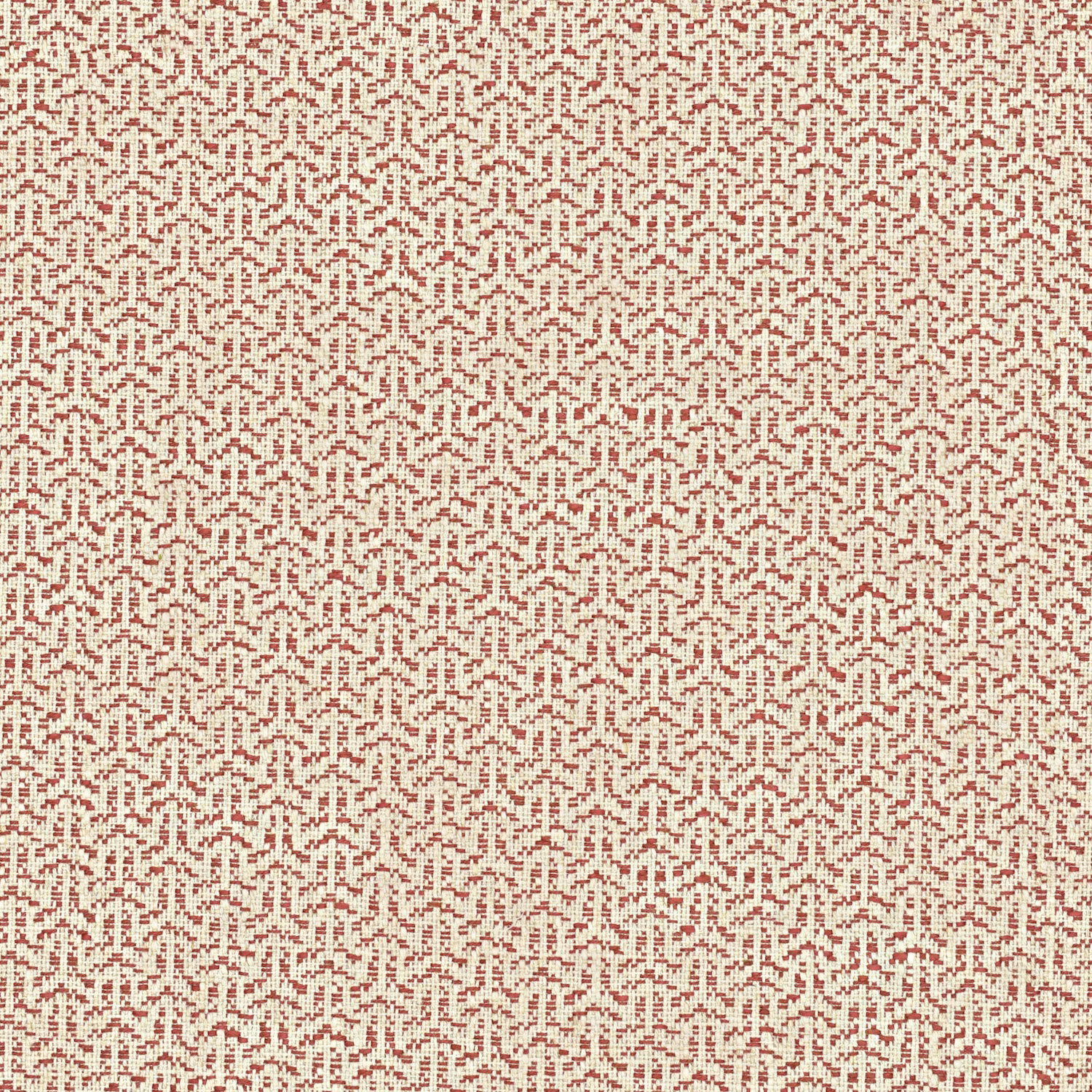 Cream woven ground with dense currant-red broken lattice motif