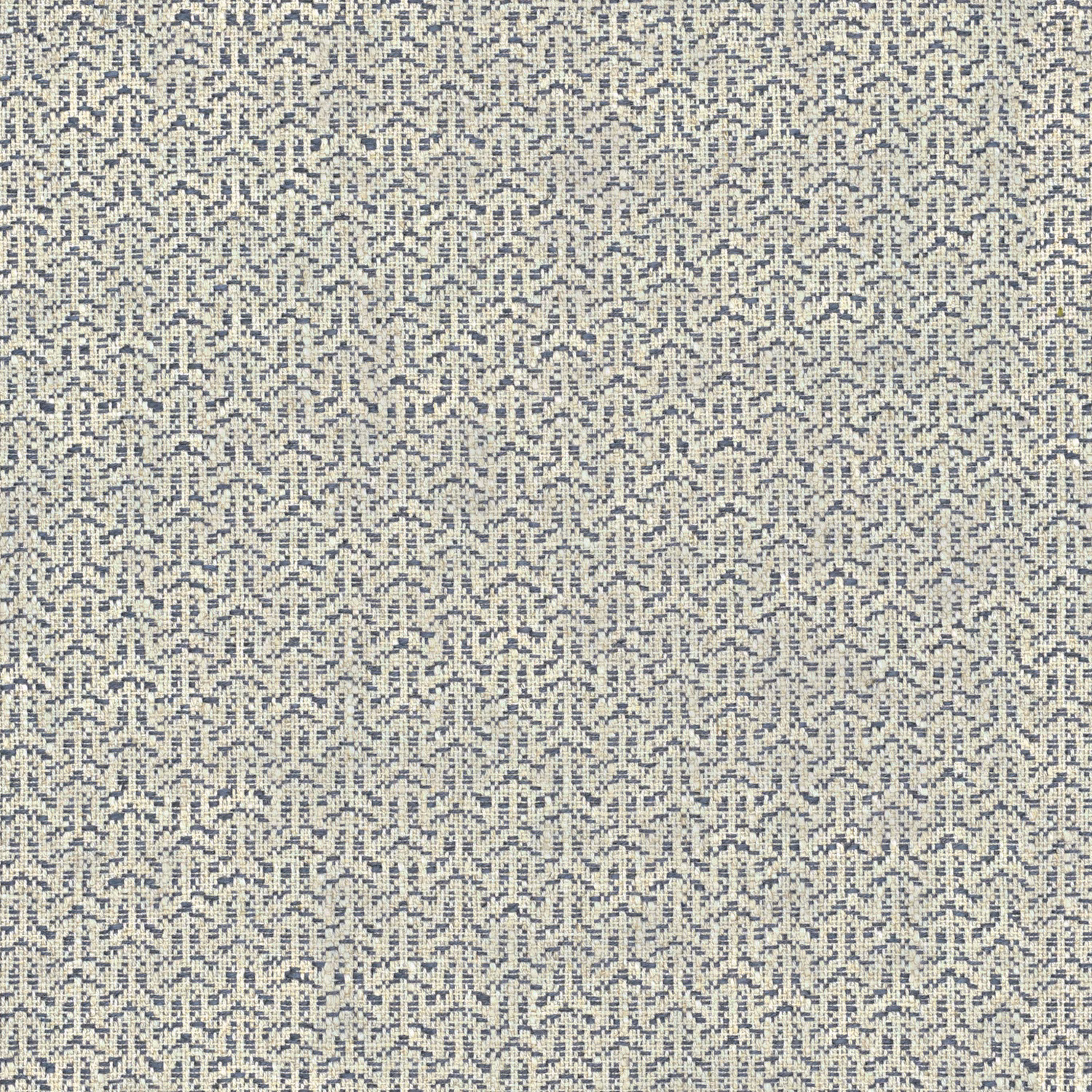 Muted denim-blue and ivory woven fabric with a small textured trellis lattice