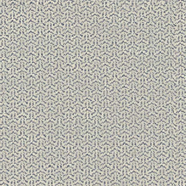 Muted denim-blue and ivory woven fabric with a small textured trellis lattice