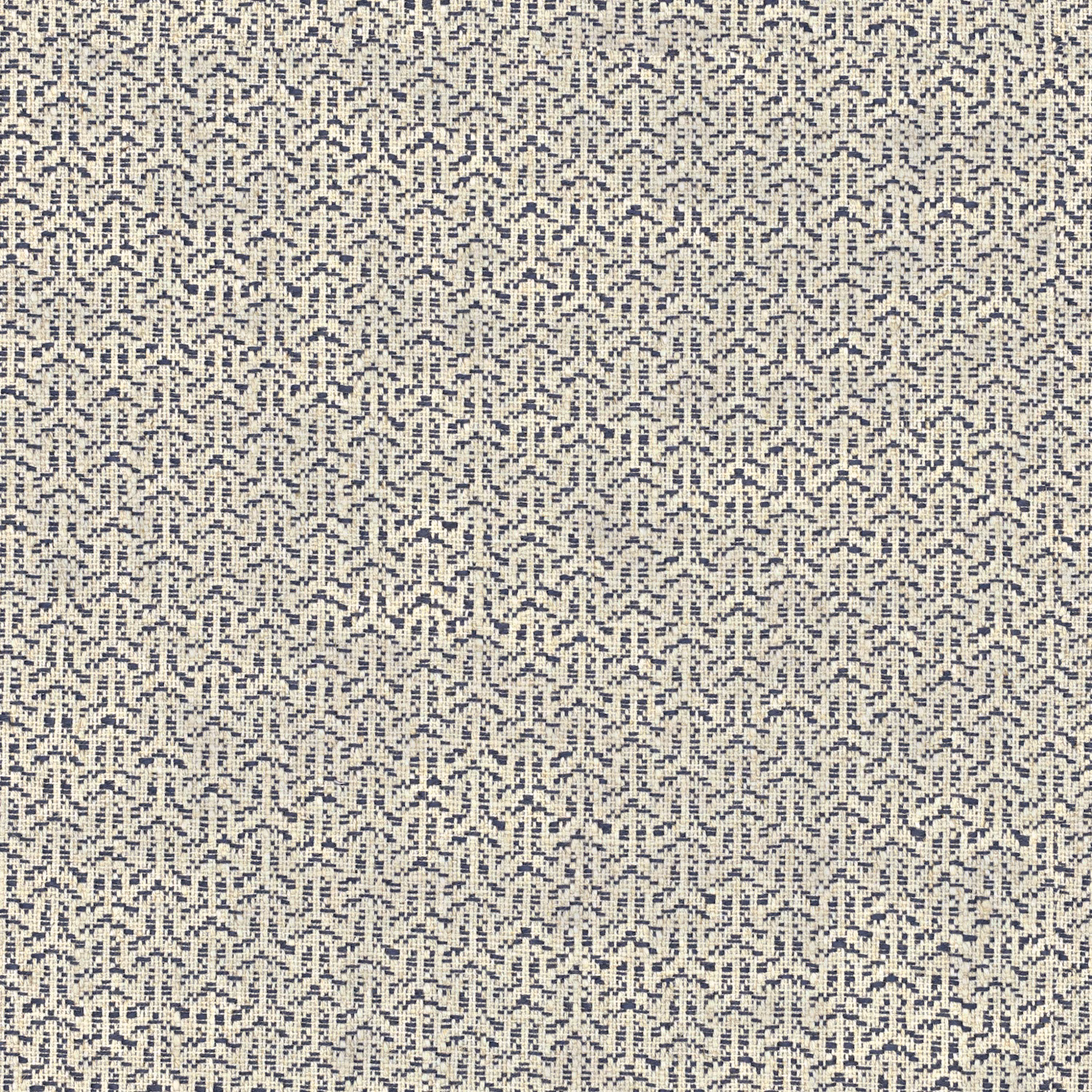 Ivory woven upholstery with dense blue-lilac stepped lattice pattern and fine textured variation
