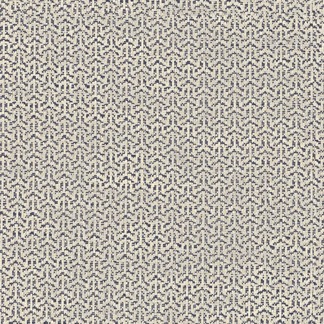 Ivory woven upholstery with dense blue-lilac stepped lattice pattern and fine textured variation