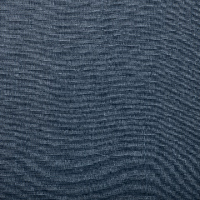 Muted denim-blue linen with a fine, even plain weave and subtle texture