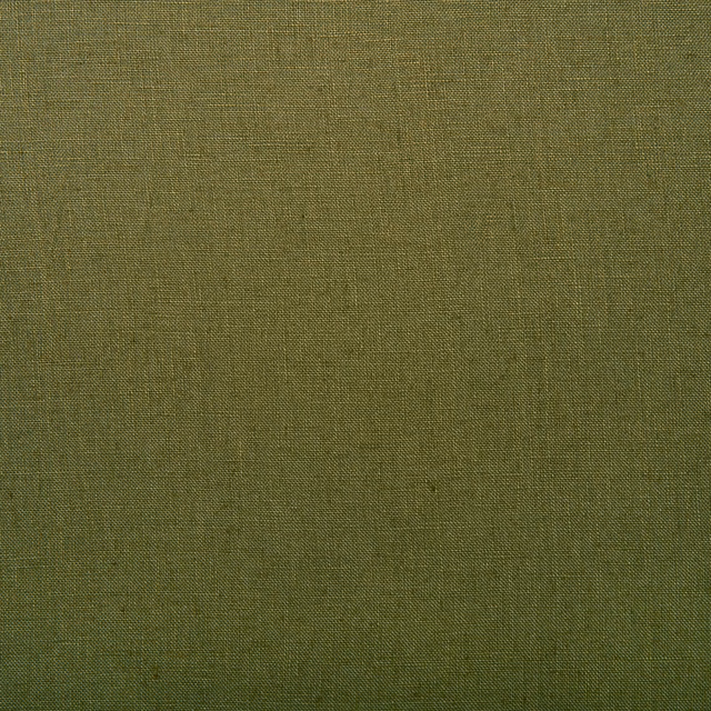 Close-up of muted olive-green linen with a fine, subtly varied plain weave