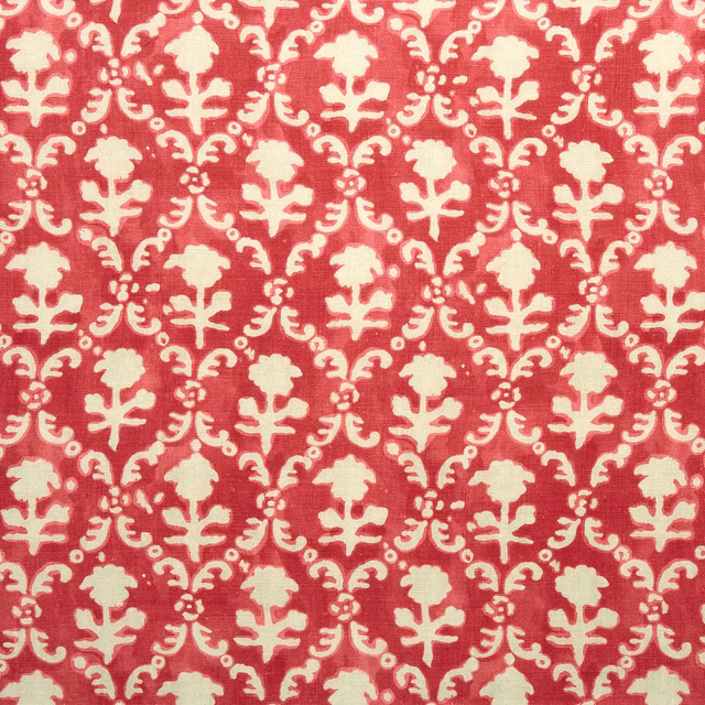 Pink and cream damask linen swatch with a woven texture