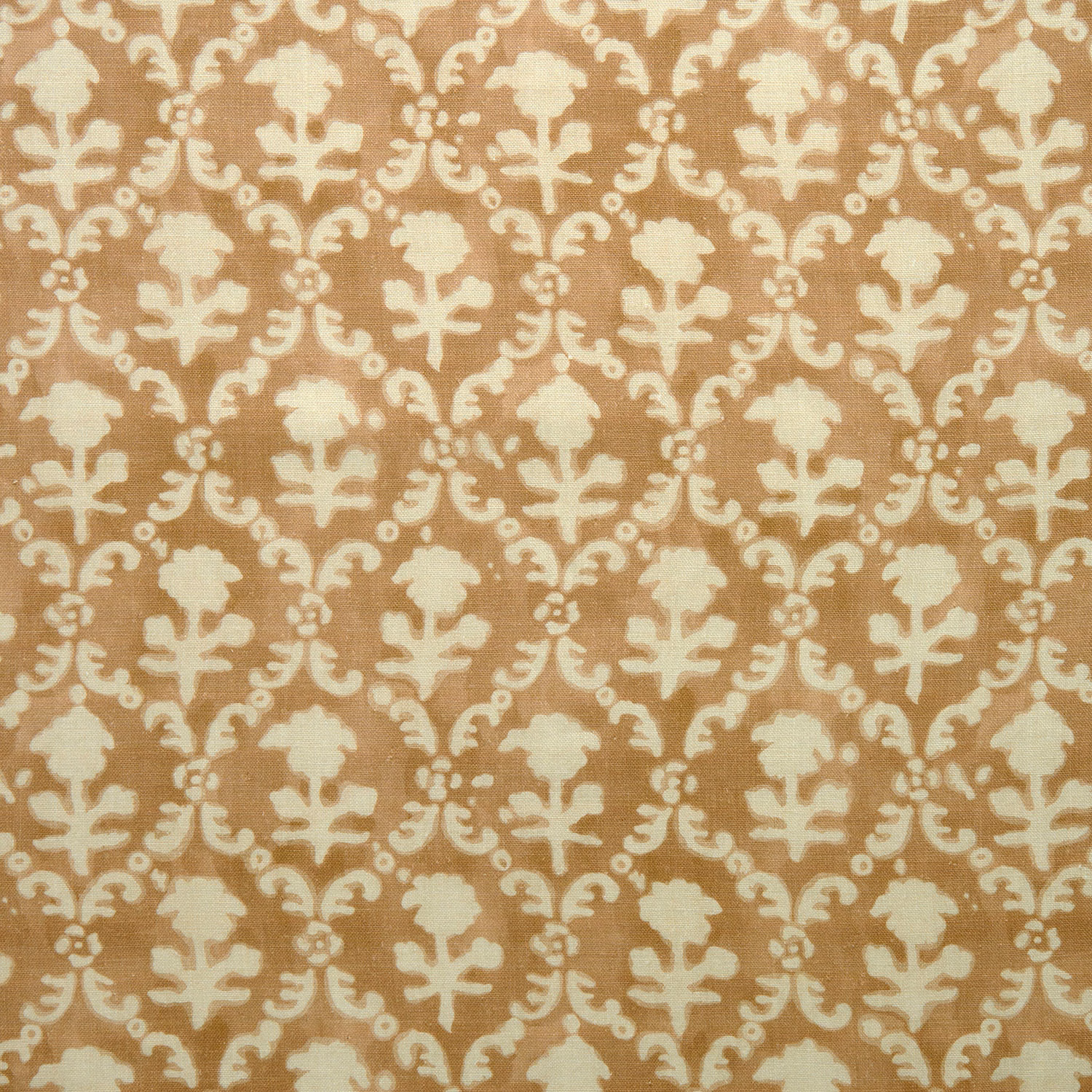 Cream damask pattern on a warm fudge-brown linen ground
