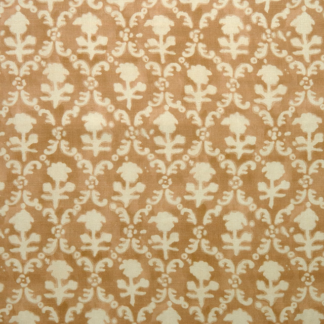 Cream damask pattern on a warm fudge-brown linen ground