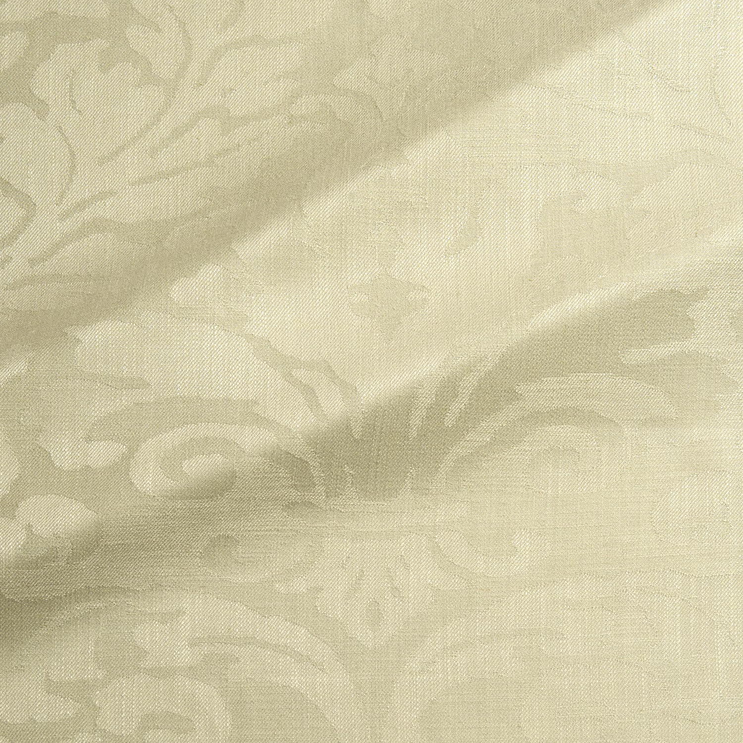 Pale cactus-green woven damask with softly raised tonal scrolling motifs