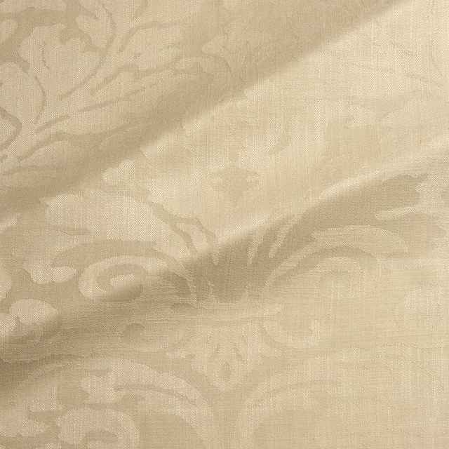 Soft maize-gold damask weave with scrolling foliage and gentle surface sheen