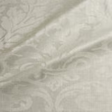 Pale greige-cream woven damask with scrolling leaves and subtle sheen