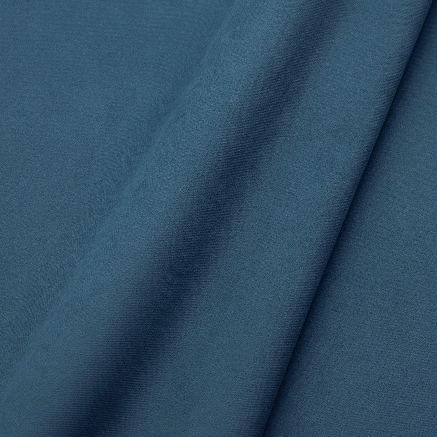 Deep denim-blue plain velvet with directional nap and subtle folded-surface sheen