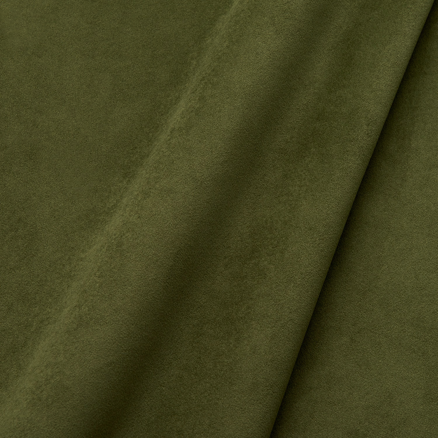 Deep fern olive velvet with a soft plain pile folding into dark tonal shadows