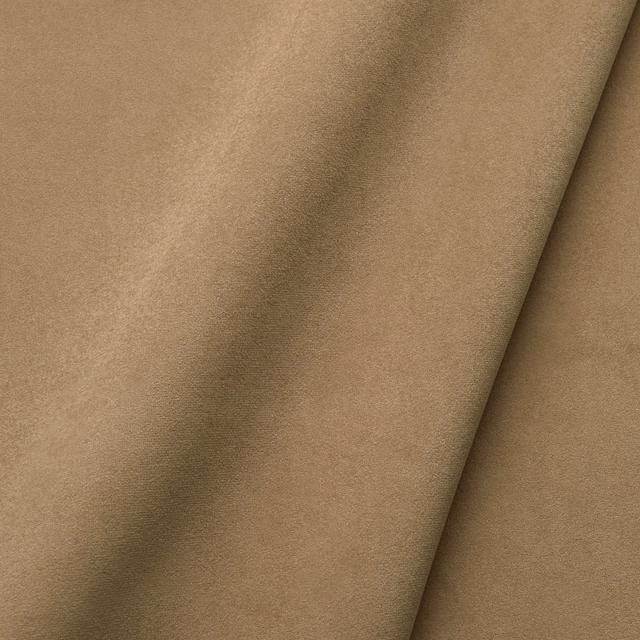 Warm fudge tan-brown velvet with soft directional sheen across folded pile