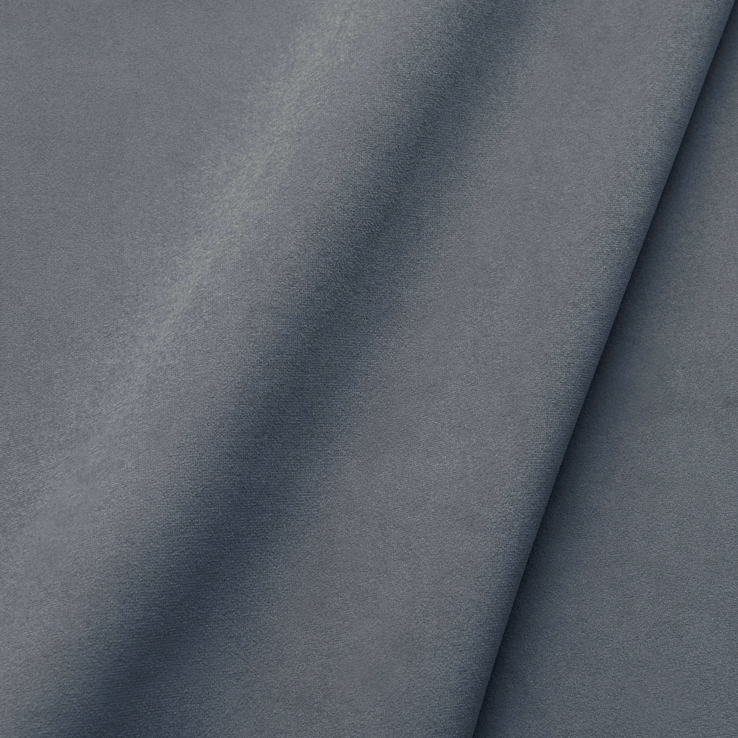Cool charcoal-grey velvet swatch showing soft pile, subtle sheen and deep folded shadows