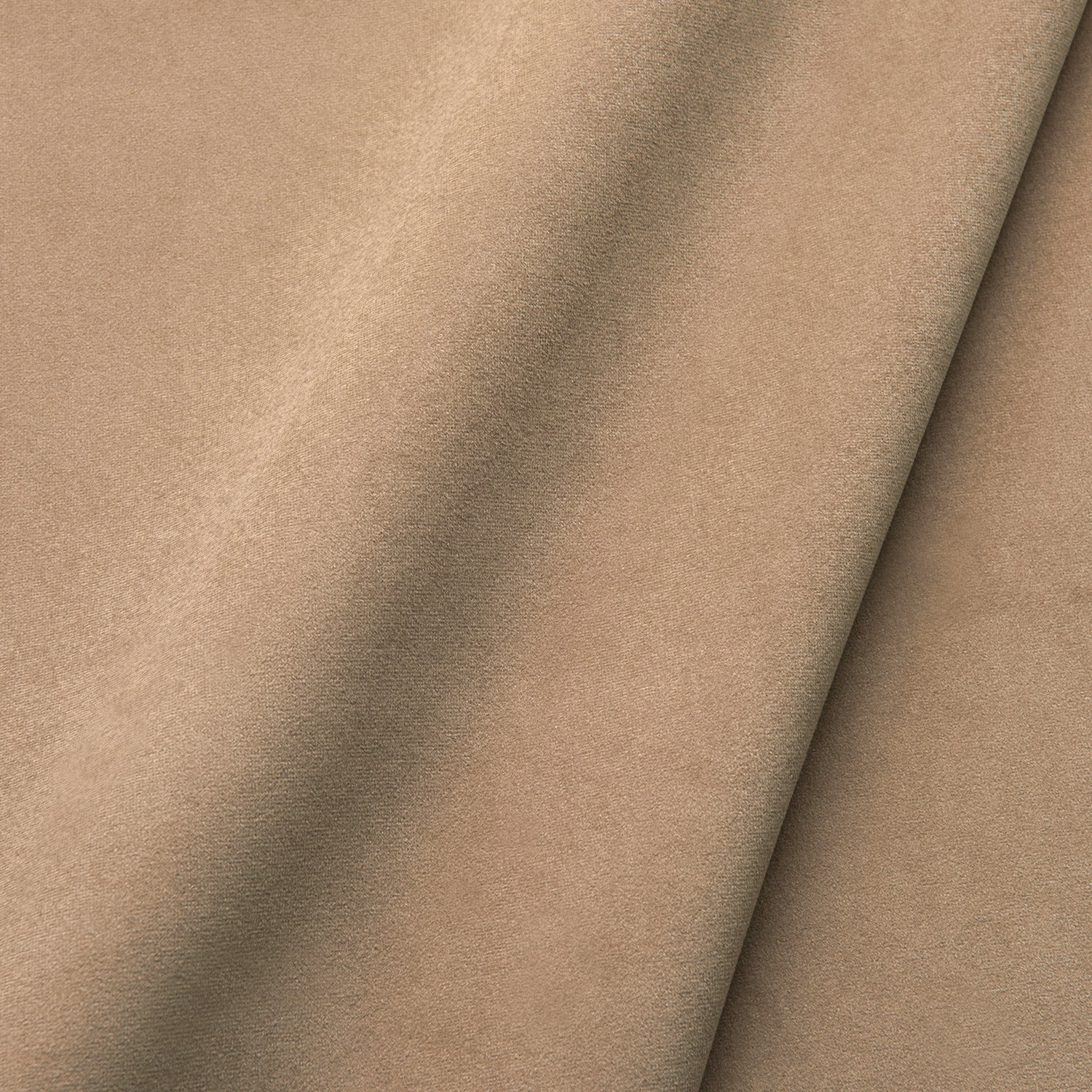 Warm sand velvet with directional nap, soft sheen and folded plush surface