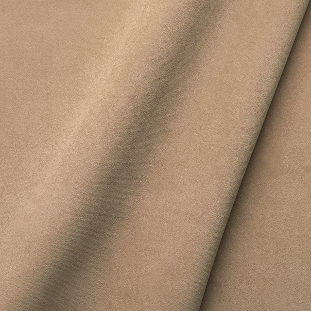 Warm sand velvet with directional nap, soft sheen and folded plush surface