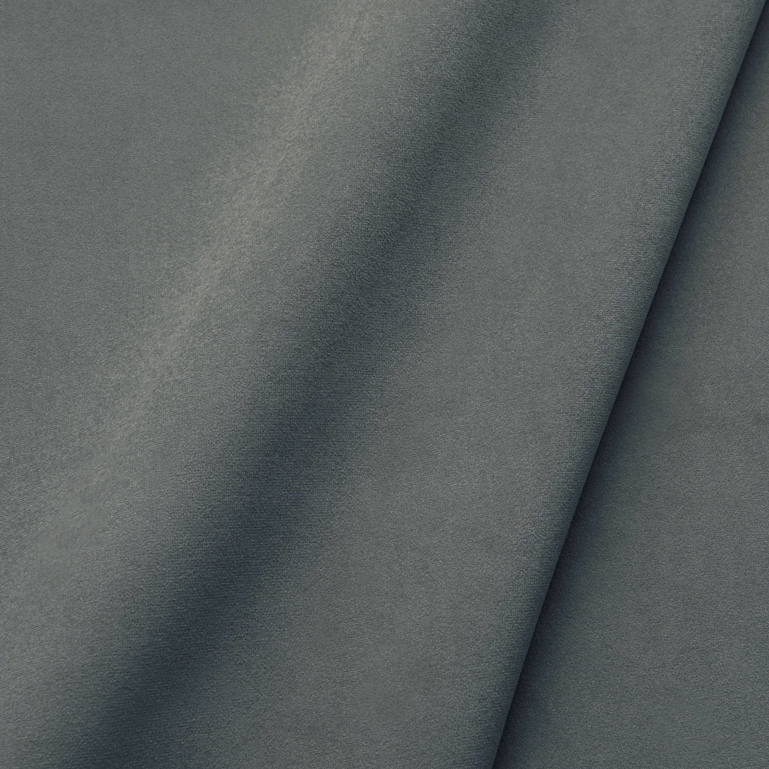 Close-up of cool zinc-grey velvet with soft directional nap and deep shading