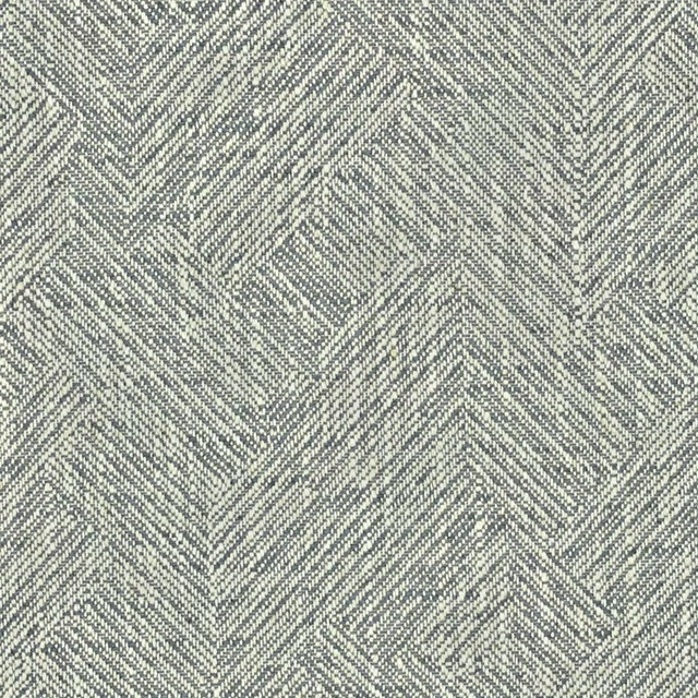 Close-up of cool pewter grey woven fabric with fine angular trellis motifs