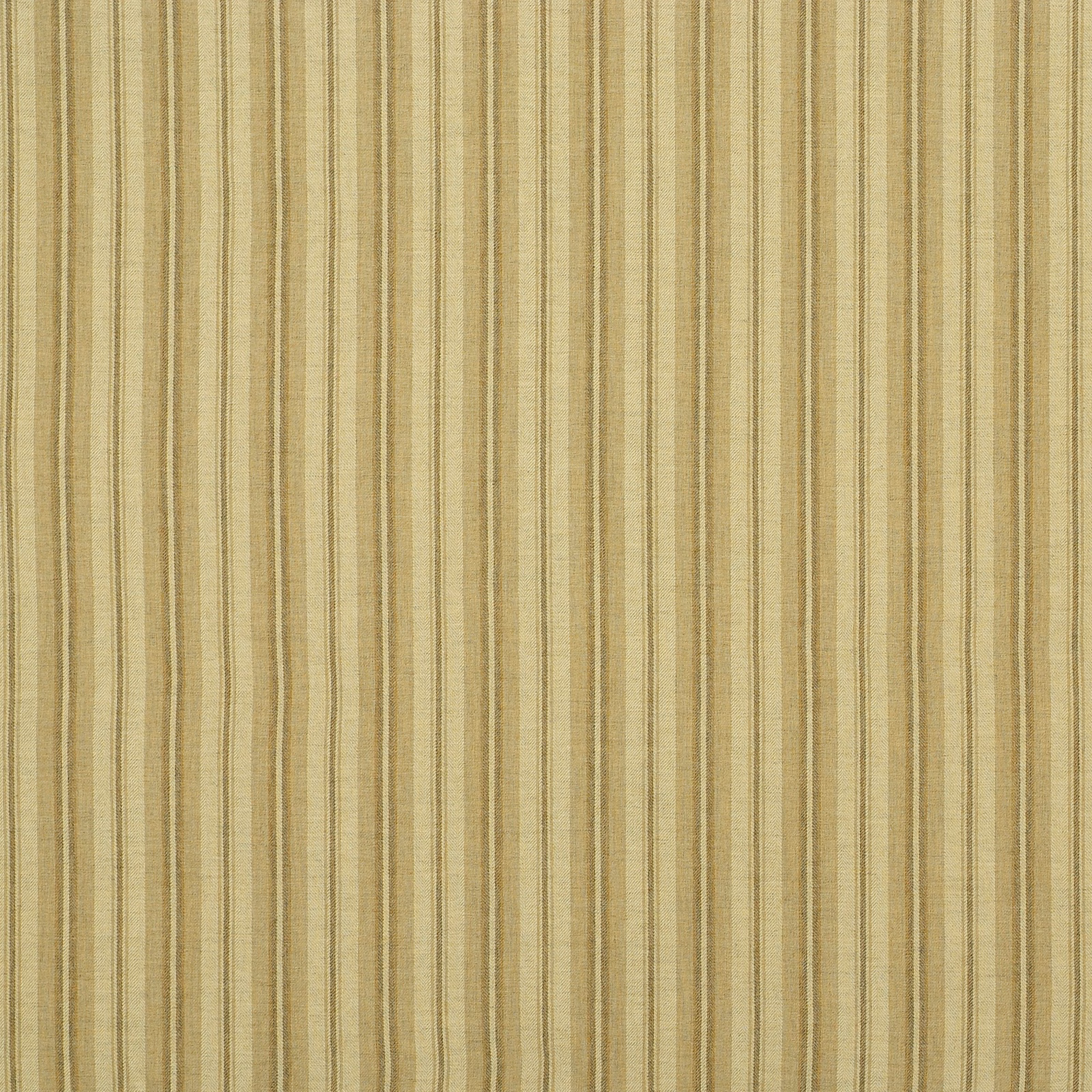 Muted oat-beige fabric with fine olive vertical stripes and woven texture
