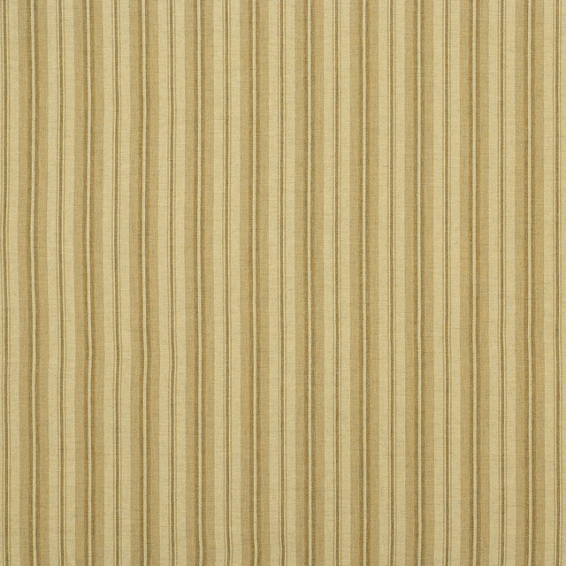 Muted oat-beige fabric with fine olive vertical stripes and woven texture