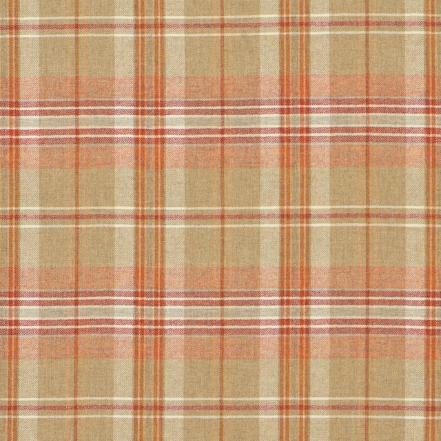 Oat beige woven plaid with rust, burgundy, coral and fine white lines