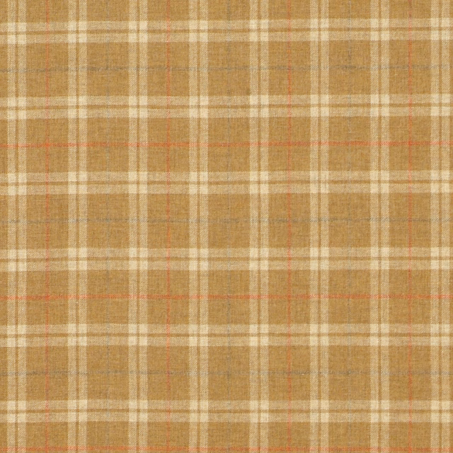 Warm camel plaid with cream checks and fine muted red overchecks