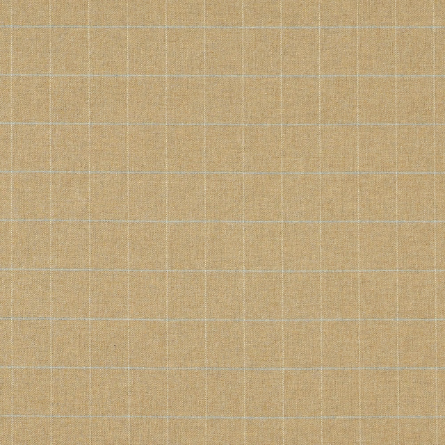 Warm camel-beige woven fabric with fine pale blue windowpane checks