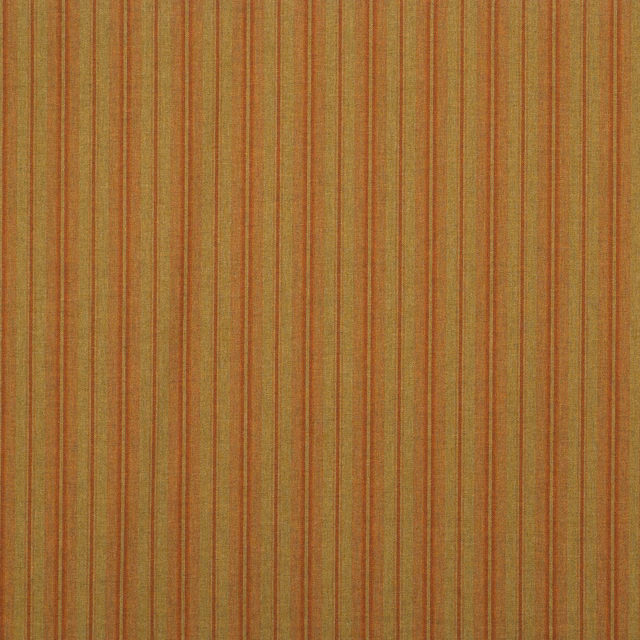 Warm ochre woven fabric with fine rust, olive and brown vertical stripes