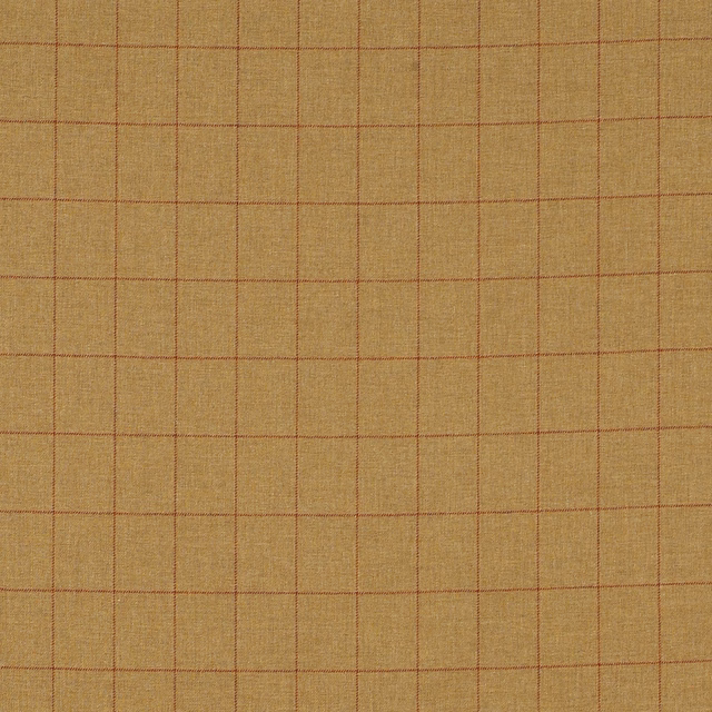 Warm ochre woven fabric with a fine muted red windowpane check