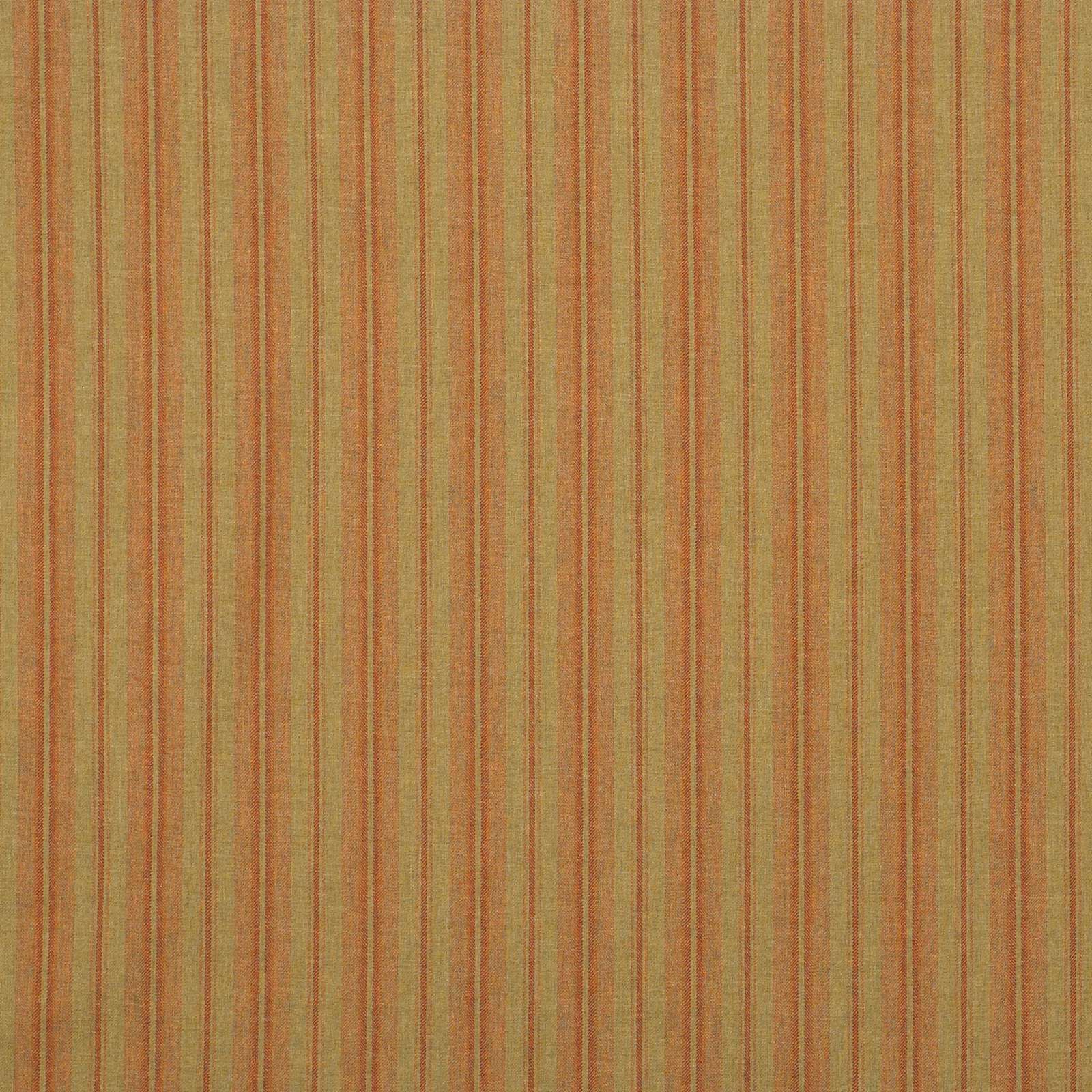 Olive woven fabric with fine vertical rust, tan and green stripes