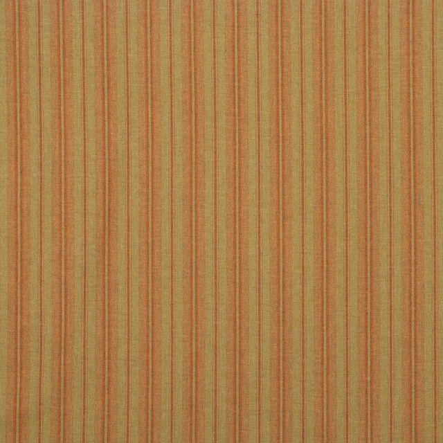 Olive woven fabric with fine vertical rust, tan and green stripes
