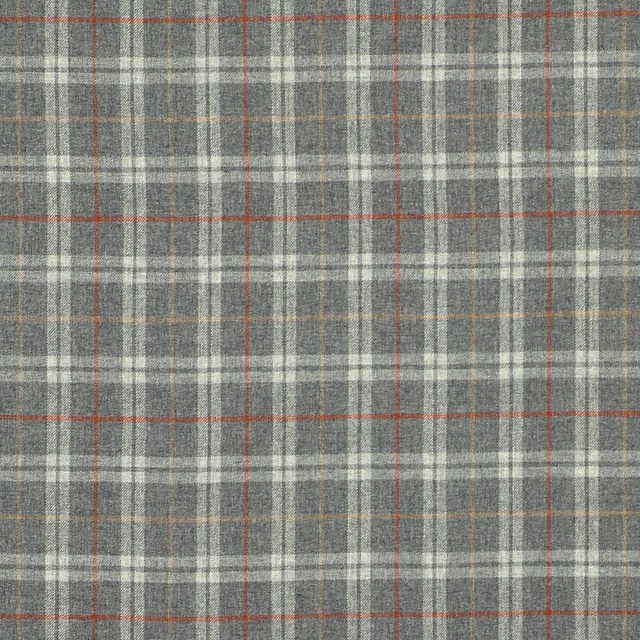 Weathered grey tartan weave with cream, muted red and tan crossing lines