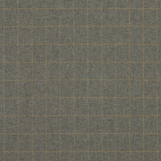Muted blue-grey woven fabric with fine ochre windowpane checks and subtle texture