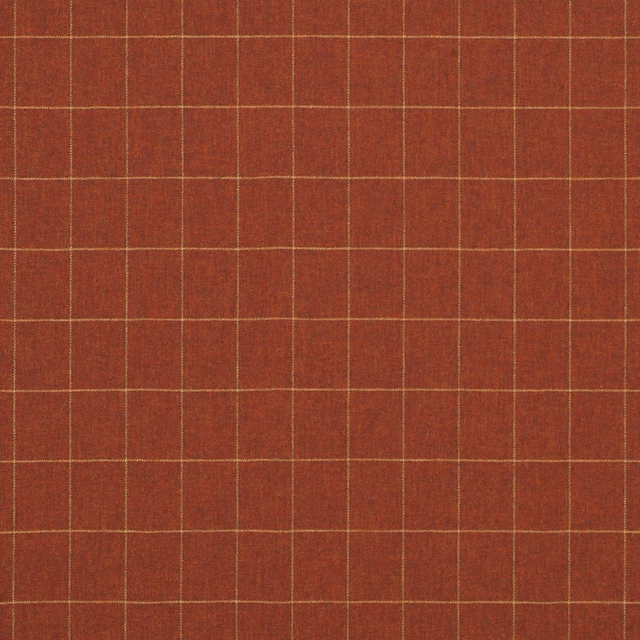 Deep rust woven fabric with fine ochre windowpane checks and slub texture