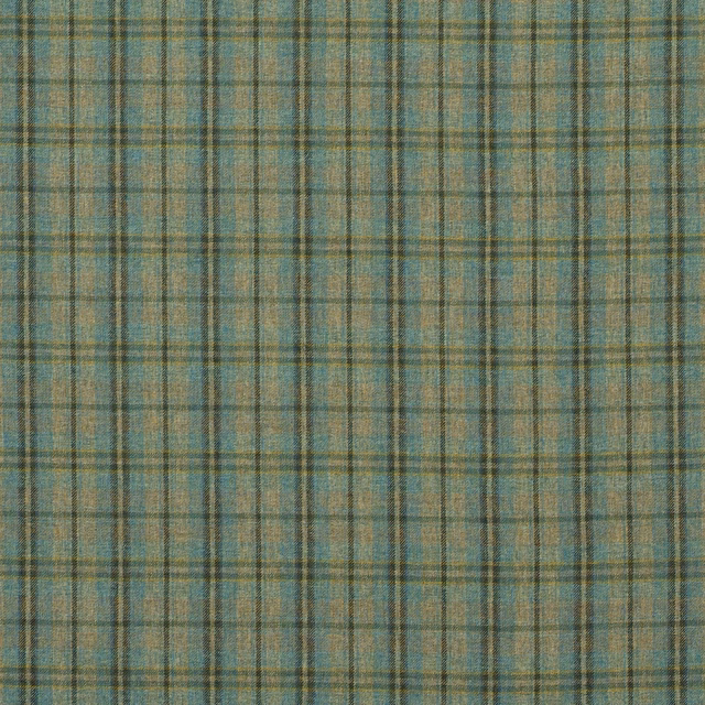 Muted teal, olive and tan woven plaid with fine intersecting checks