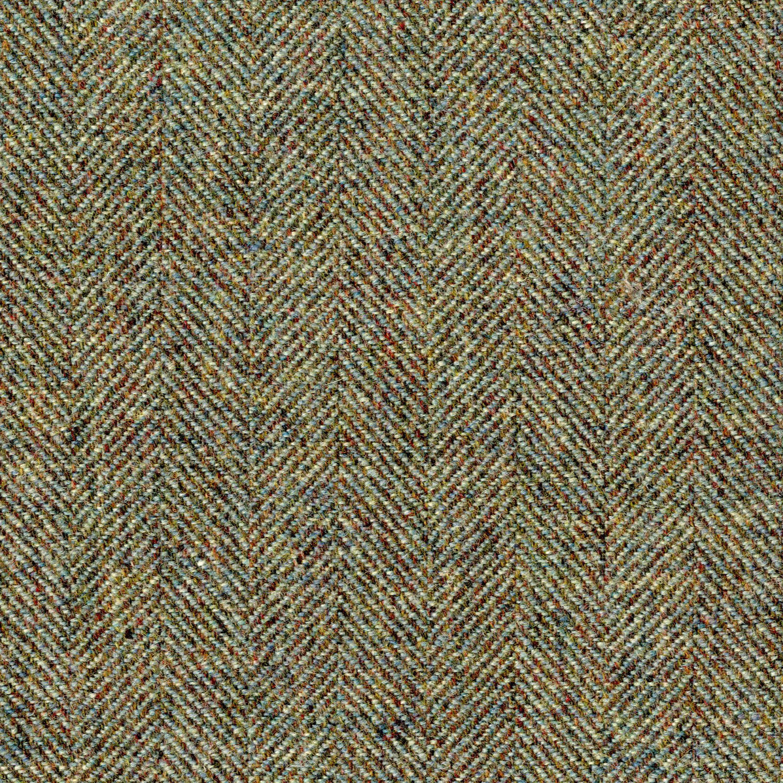 Muted olive-taupe herringbone weave with rust, cream and blue-grey flecks