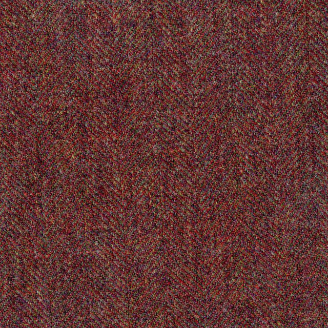 Close-up of deep berry-red herringbone weave with charcoal and olive flecks