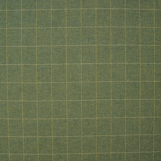 Muted olive-green woven plaid with fine yellow windowpane lines