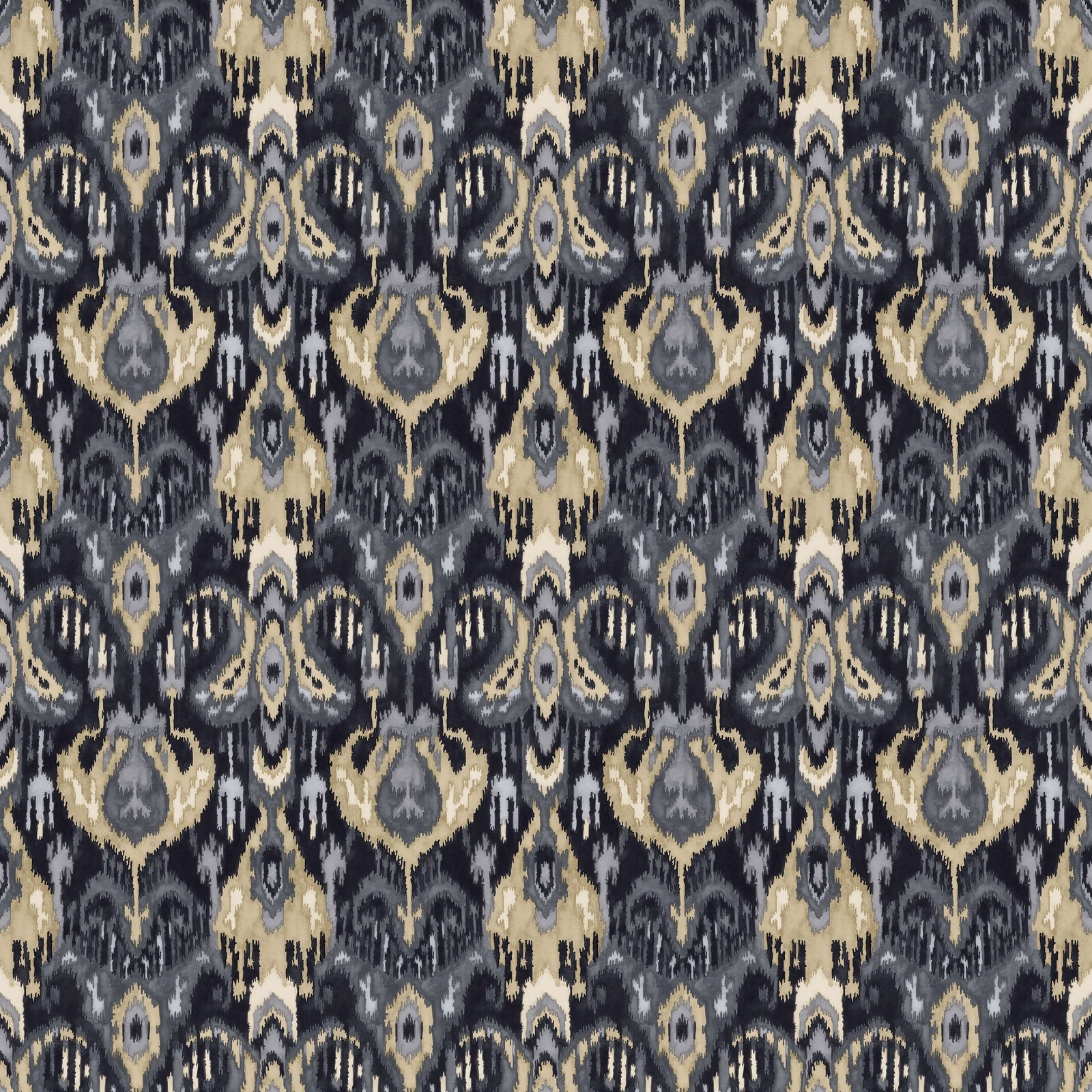 Graphite kilim-inspired repeat with ivory and muted ochre geometric motifs
