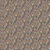 Dense small abstract leaf marks in brick, olive, cream and blue-grey tones
