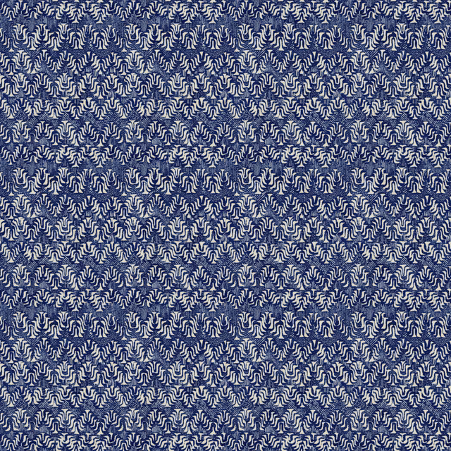 Dense pale ric rac motifs across a deep ultramarine blue textile