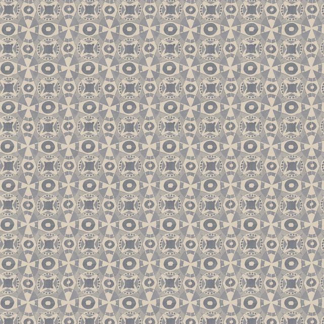 Cool grey and taupe geometric fabric with repeating charcoal radial motifs
