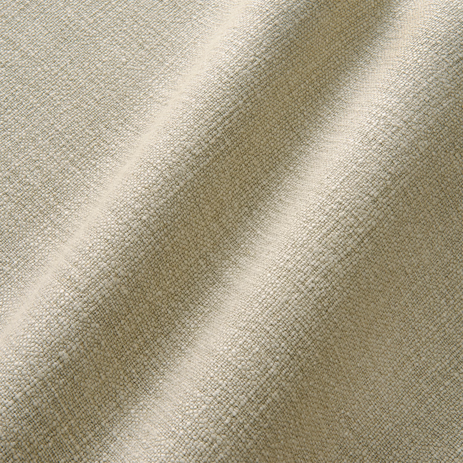 Pale greige linen plain weave gathered in soft, light-catching folds