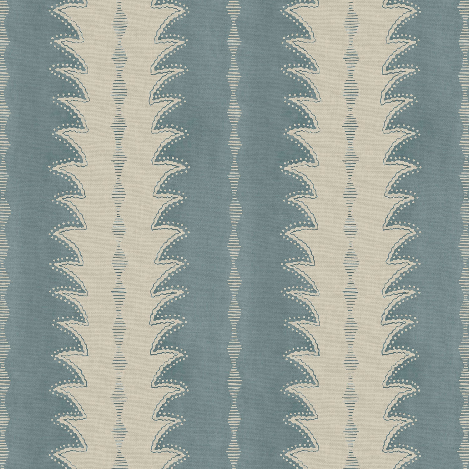 Muted blue-grey and ivory linen with vertical ruched scallop stripes